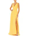 Mac Duggal Chiffon Sleeveless Wrap Over A Line Gown In Yellow