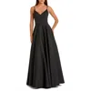 Mac Duggal Womens Belted V-neck Evening Dress In Black