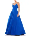 Mac Duggal Off-the-shoulder A-line Chiffon Gown With Thigh Slit In Blue