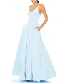 Mac Duggal V-neck Crepe Ballgown In Powder Blue