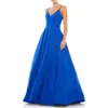 Mac Duggal Off-the-shoulder A-line Chiffon Gown With Thigh Slit In Royal