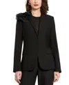Mac Duggal Classic Crepe Blazer Jacket With Flower In Black