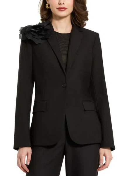 MAC DUGGAL MAC DUGGAL CLASSIC CREPE BLAZER JACKET WITH FLOWER