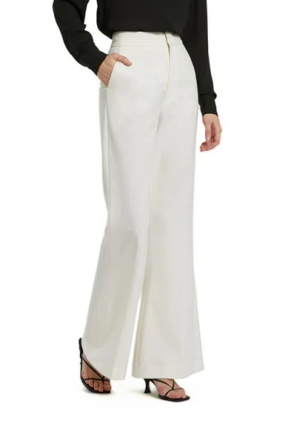 Mac Duggal Classic Crepe Flared Trouser Pants In Ivory