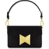 Mac Duggal Classic Leather Gold Plated Hardware Shoulder Bag In Black