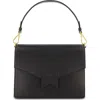 Mac Duggal Classic Leather Medium Size Shoulder Bag In Black