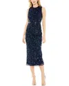 Mac Duggal Sequin High Neck Sheath Midi Dress