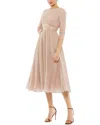 Mac Duggal Metallic Pleated A-line Midi Cocktail Dress