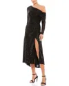 Mac Duggal Sequin One-shoulder Long Sleeve Midi Dress