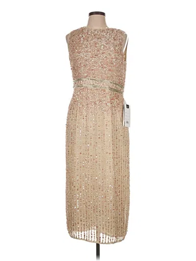 Mac Duggal Sleeveless High Neck Beaded Midi Sheath Dress In Neutral