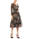 Mac Duggal Sequined Floral Lace Long-sleeve Illusion Dress In Multi