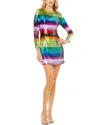 Mac Duggal Long Sleeve Rainbow Sequined Mini Dress In Multi