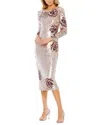 Mac Duggal Sequin Asymmetrical Floral Long Sleeve Midi Dress In Pink