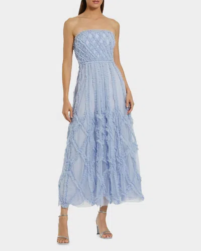 Mac Duggal Cocktail Ruffled Mesh Strapless Gown In Blue