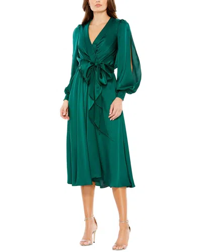 MAC DUGGAL MAC DUGGAL COLLARED FAUX WRAP BISHOP SLEEVE FLOWY DRESS