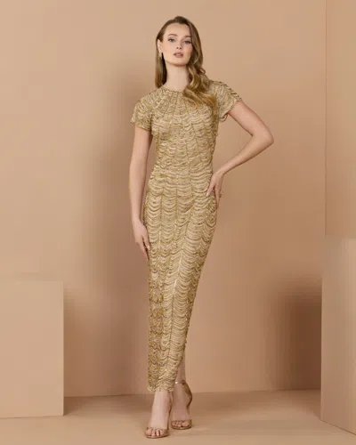 Mac Duggal Collection Gold Beaded Cap Sleeve Column Gown
