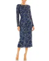 Mac Duggal Sequin Beaded Long Sleeve Cocktail Midi Dress