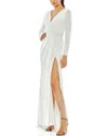 Mac Duggal Ruched Keyhole Long Sleeve Jersey Gown