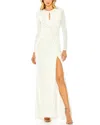 Mac Duggal Ruched Keyhole Long Sleeve Jersey Gown