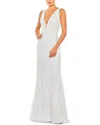 Mac Duggal Sequined Plunge Neck Sleeveless Column Gown