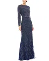 Mac Duggal Beaded Long Sleeve Column Gown