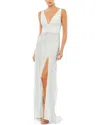 Mac Duggal Faux Wrap V-neck Slit Jersey Gown In White