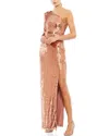 Mac Duggal Sequin One-shoulder Long Sleeve Column Gown
