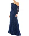 Mac Duggal Sequin Lace One-shoulder A-line Gown In Blue