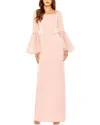 Mac Duggal Flounced Sleeve Square Neck Column Gown In Multi