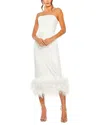Mac Duggal Strapless Column Dress With Feather Trim In White