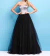 Mac Duggal Corset Gown In Black/platinum In Multi