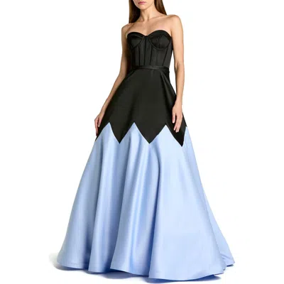 Mac Duggal Corset Strapless Sweetheart Colorblock Satin Ball Gown In Multi