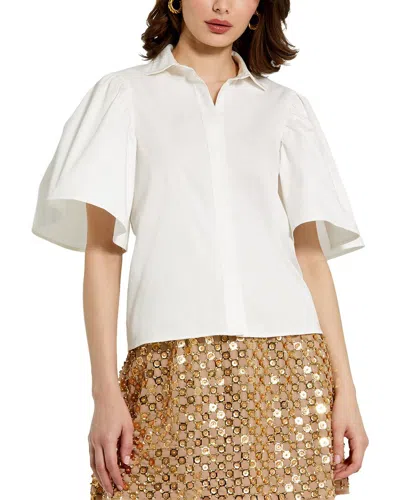 Mac Duggal Cotton Flare Ruffle Sleeve Button Up To
