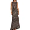 Mac Duggal Cowl Back Boat Neck Sequined Evening Gown In Bronze