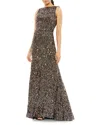 Mac Duggal Sequin Drape Back Trumpet Gown In Bronze
