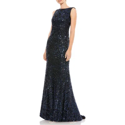 MAC DUGGAL MAC DUGGAL COWL BACK BOAT NECK SEQUINED EVENING GOWN