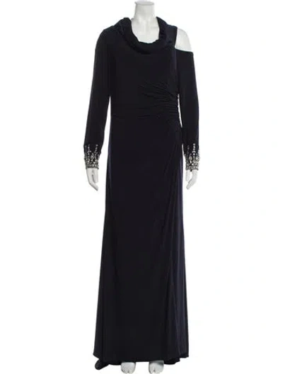 Pre-owned Mac Duggal Cowl Neck Long Dress In Blue