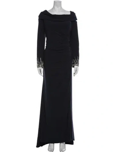 Pre-owned Mac Duggal Cowl Neck Long Dress In Blue