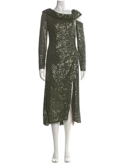 Pre-owned Mac Duggal Cowl Neck Long Dress In Green