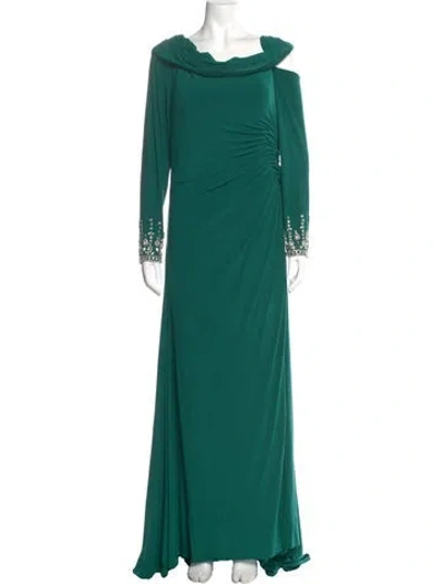 Pre-owned Mac Duggal Cowl Neck Long Dress In Green