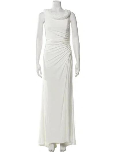 Pre-owned Mac Duggal Cowl Neck Long Dress In White
