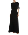 Mac Duggal Crepe A Line Gown With Beaded 3/4 Sleeves In Black