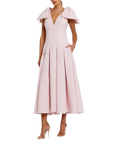 Mac Duggal Crepe A Line Midi Dress With Bow Straps In Pink