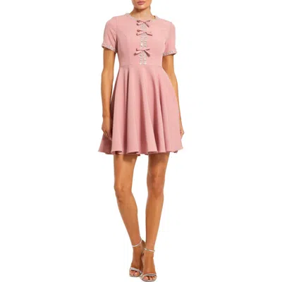 Mac Duggal Crepe A Line Mini Dress With Rhinestone Beading In Pink