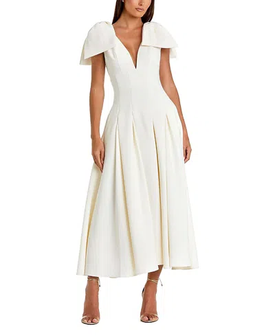 Mac Duggal Crepe A Line With Bow Straps Midi Dress In White