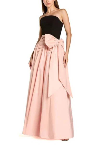 Mac Duggal Crepe And Faille Strapless Gown With Bow Detail In Multi