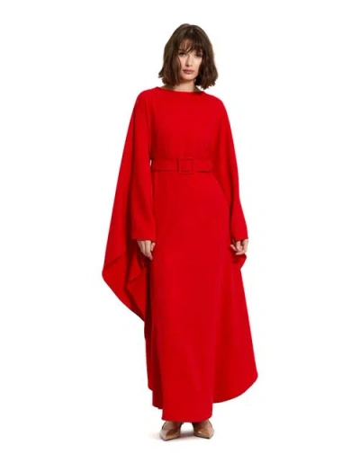 MAC DUGGAL MAC DUGGAL CREPE BOAT NECK BELT DETAIL SHAWL GOWN