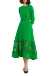 Mac Duggal Crepe Boat Neck Midi Dress With Applique Cut Out In Green