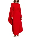 Mac Duggal Crepe Boat Neck Shawl Gown With Belt In Cherry
