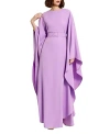 Mac Duggal Crepe Boat Neck Shawl Gown With Belt In Orchid